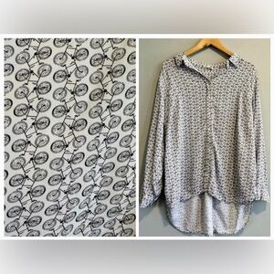 Jane & Delancey Blouse Button Up High Low Bicycle Novelty Rolled Tab Sleeve 1X